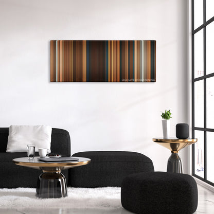 Ghosts of Girlfriends Past color palette canvas above a black sofa with a gold-topped table