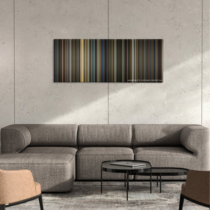 Righteous Kill color palette canvas on a concrete wall above a gray sectional sofa