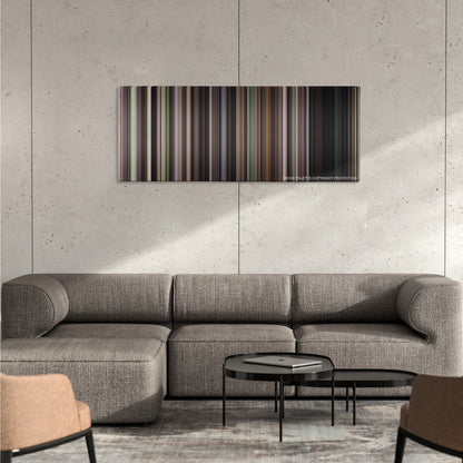 Adaptation. color palette canvas on a concrete wall above a gray sectional sofa