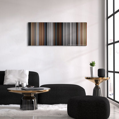 American History X color palette canvas above a black sofa with a gold-topped table