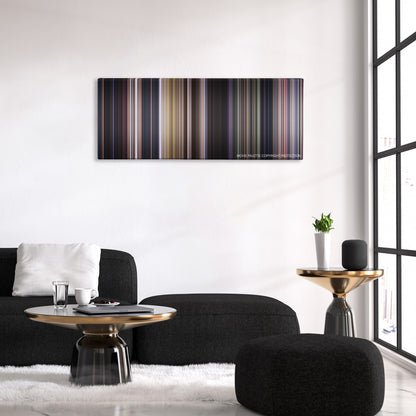 Ghost Dog: The Way of the Samurai color palette canvas above a black sofa with a gold-topped table