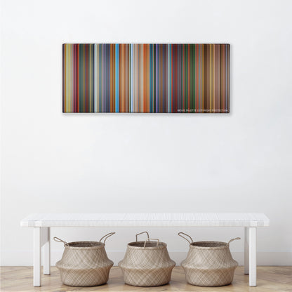 The Lego Movie color palette canvas above a white bench with three woven baskets