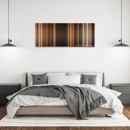 Ghosts of Girlfriends Past color palette canvas above a bed, between two black pendant lamps