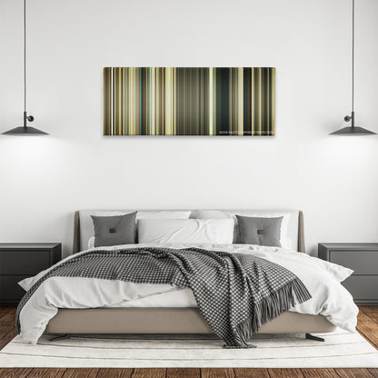 August: Osage County color palette canvas above a bed, between two black pendant lamps