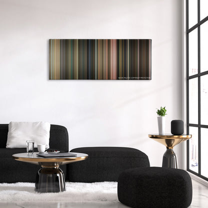 Flubber color palette canvas above a black sofa with a gold-topped table