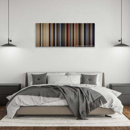 Paranormal Activity color palette canvas above a bed, between two black pendant lamps