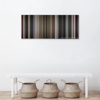 Captain Marvel color palette canvas above a white bench with three woven baskets