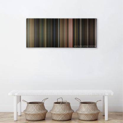Flubber color palette canvas above a white bench with three woven baskets