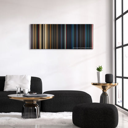 Resident Evil: The Final Chapter color palette canvas above a black sofa with a gold-topped table