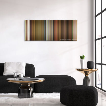Knock Knock color palette canvas above a black sofa with a gold-topped table
