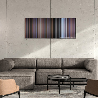 Rocky III color palette canvas on a concrete wall above a gray sectional sofa
