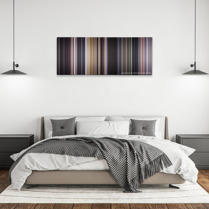 Ghost Dog: The Way of the Samurai color palette canvas above a bed, between two black pendant lamps