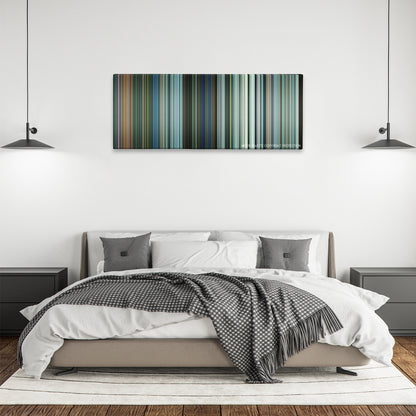 Teenage Mutant Ninja Turtles: Out of the Shadows color palette canvas above a bed, between two black pendant lamps
