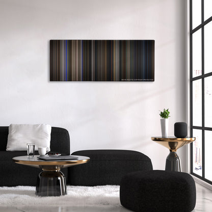 The Amazing Spider-Man color palette canvas above a black sofa with a gold-topped table