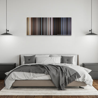 Murder on the Orient Express color palette canvas above a bed, between two black pendant lamps