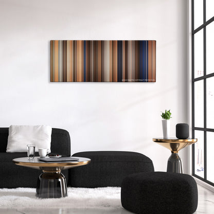 Mirror Mirror color palette canvas above a black sofa with a gold-topped table