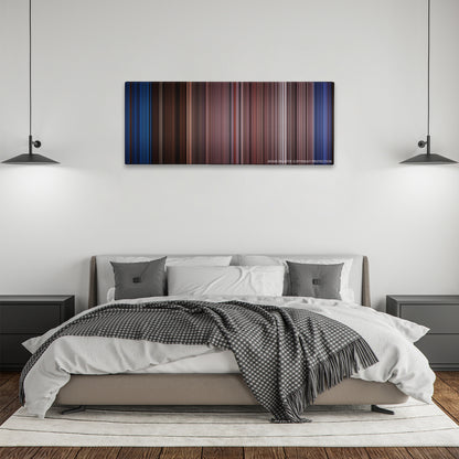 The Passion of the Christ color palette canvas above a bed, between two black pendant lamps