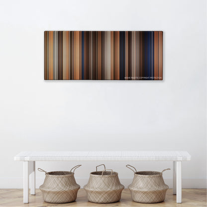 Mirror Mirror color palette canvas above a white bench with three woven baskets
