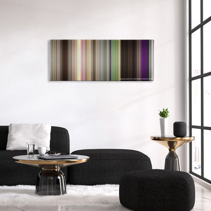 The DUFF color palette canvas above a black sofa with a gold-topped table