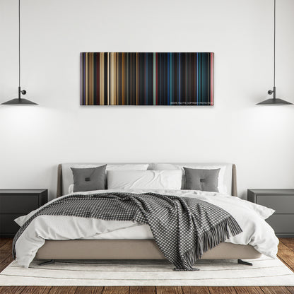 Resident Evil: The Final Chapter color palette canvas above a bed, between two black pendant lamps