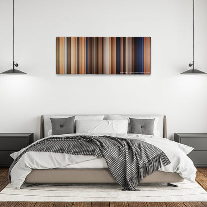 Mirror Mirror color palette canvas above a bed, between two black pendant lamps