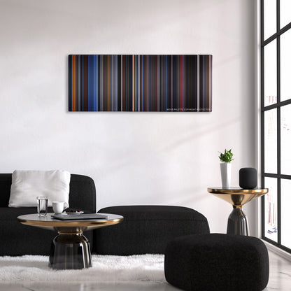 X-Men color palette canvas above a black sofa with a gold-topped table