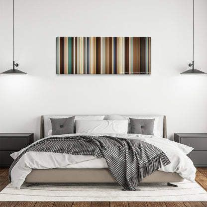 Half Nelson color palette canvas above a bed, between two black pendant lamps