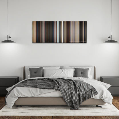 The Adventures of Tintin color palette canvas above a bed, between two black pendant lamps