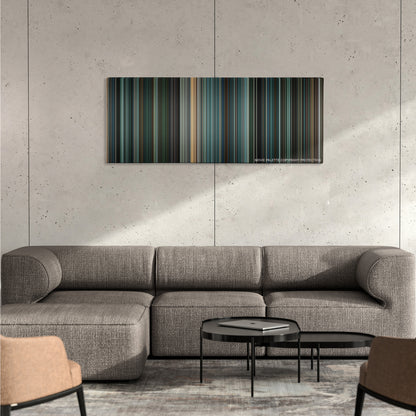 Eagle Eye color palette canvas on a concrete wall above a gray sectional sofa