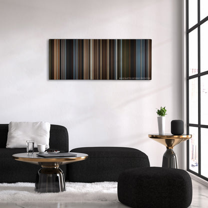 Thor: The Dark World color palette canvas above a black sofa with a gold-topped table