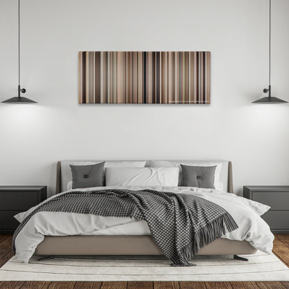 Gandhi color palette canvas above a bed, between two black pendant lamps