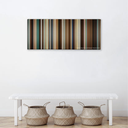Half Nelson color palette canvas above a white bench with three woven baskets