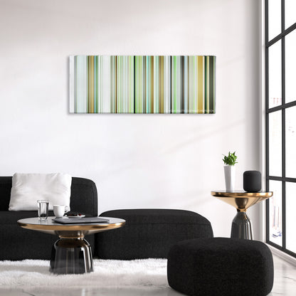 Dogtooth color palette canvas above a black sofa with a gold-topped table