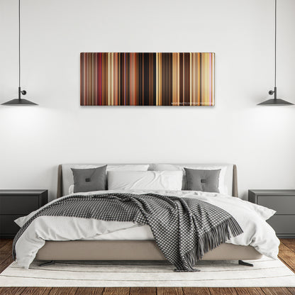Wild at Heart color palette canvas above a bed, between two black pendant lamps