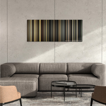 The Promise color palette canvas on a concrete wall above a gray sectional sofa