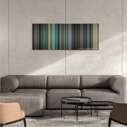 G.I. Joe: Retaliation color palette canvas on a concrete wall above a gray sectional sofa