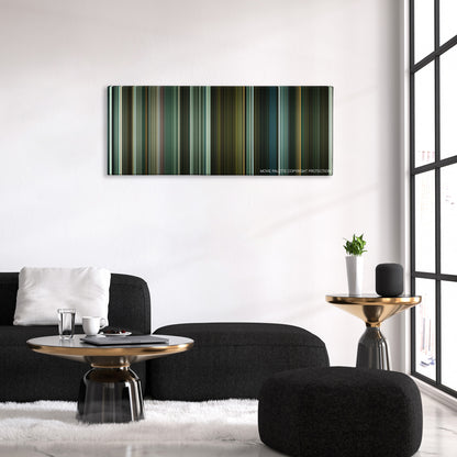 Harry Brown color palette canvas above a black sofa with a gold-topped table