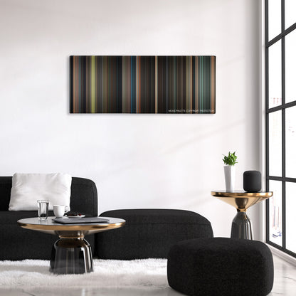 Beautiful Creatures color palette canvas above a black sofa with a gold-topped table
