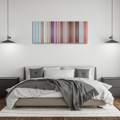 Minions color palette canvas above a bed, between two black pendant lamps