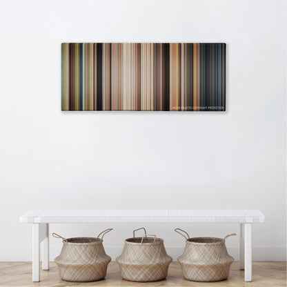 The Smurfs color palette canvas above a white bench with three woven baskets
