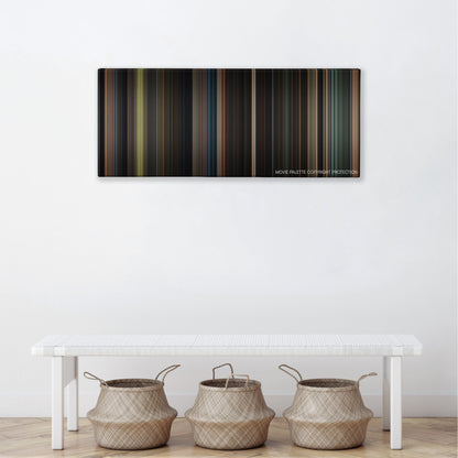 Beautiful Creatures color palette canvas above a white bench with three woven baskets