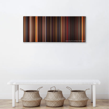 The Doors color palette canvas above a white bench with three woven baskets
