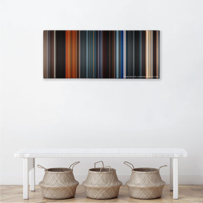 The NeverEnding Story color palette canvas above a white bench with three woven baskets