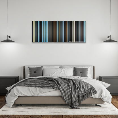 Silent Hill color palette canvas above a bed, between two black pendant lamps
