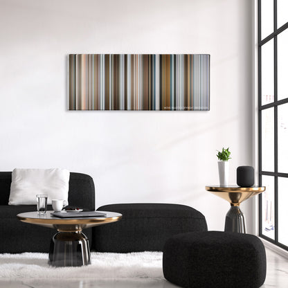 Goon color palette canvas above a black sofa with a gold-topped table