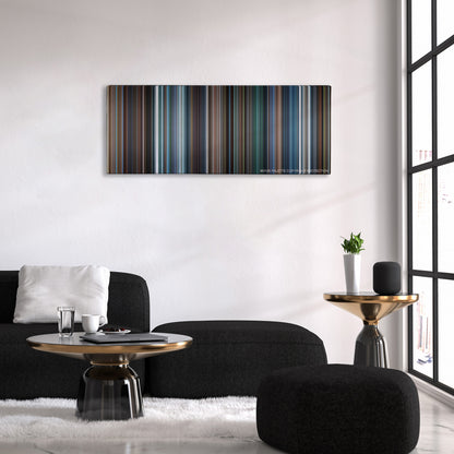 X-Men: The Last Stand color palette canvas above a black sofa with a gold-topped table