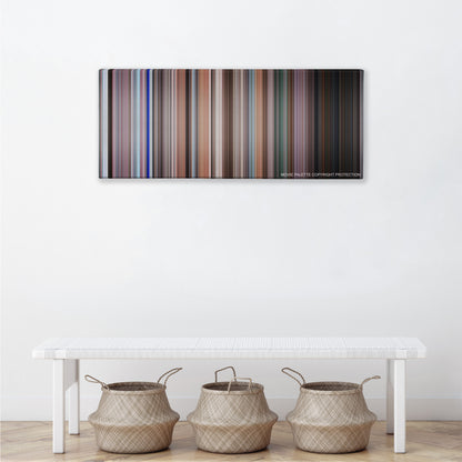 Elf color palette canvas above a white bench with three woven baskets