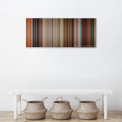 Enchanted color palette canvas above a white bench with three woven baskets