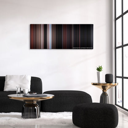 Rebel Without a Cause color palette canvas above a black sofa with a gold-topped table
