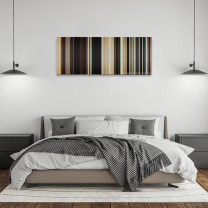 Cowboys & Aliens color palette canvas above a bed, between two black pendant lamps
